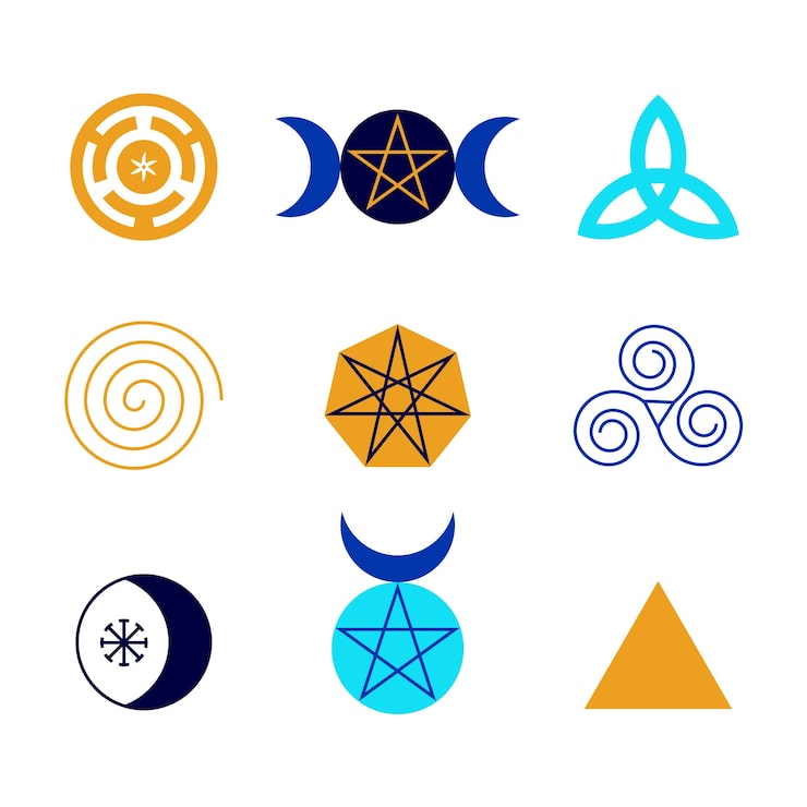 Miễn phí Vector bộ biểu tượng wicca thiết kế phẳng