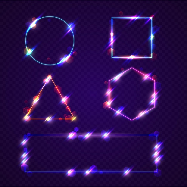 Miễn phí Vector bộ khung neon phát sáng chân thực