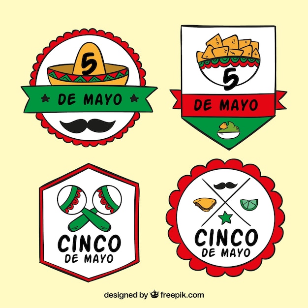 Miễn phí Vector bộ nhãn dán cinco de mayo vẽ tay