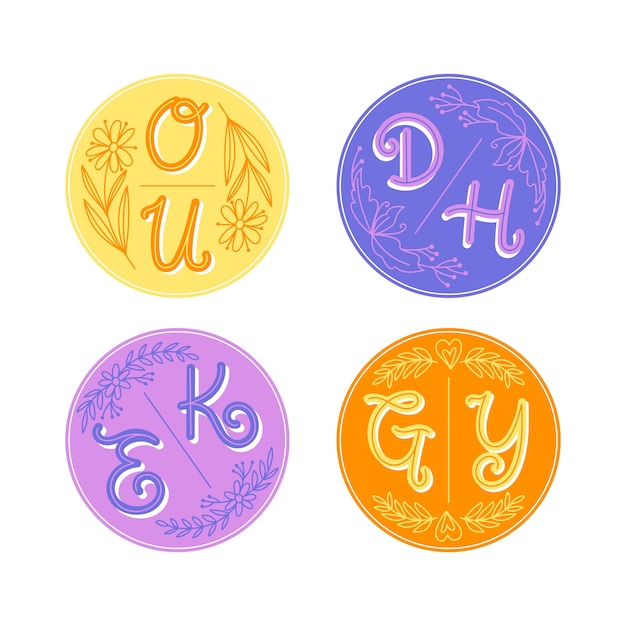 Miễn phí Vector bộ sticker monogram hoa