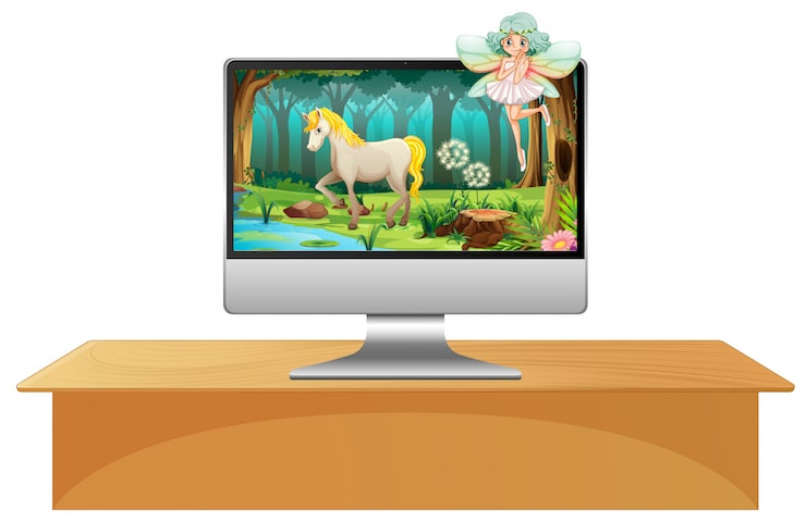 Miễn phí Vector cảnh truyện cổ tích trên màn hình máy tính