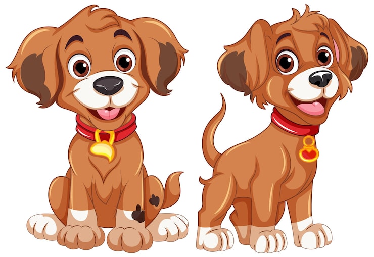 Miễn phí Vector chú chó đáng yêu trong tư thế ngồi và đứng
