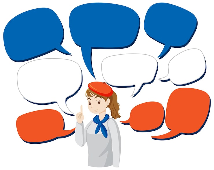 Miễn phí Vector cô gái pháp với nhiều bong bóng lời thoại