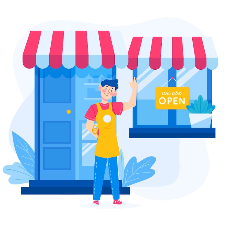 Miễn phí Vector cửa hàng với biển báo mở cửa