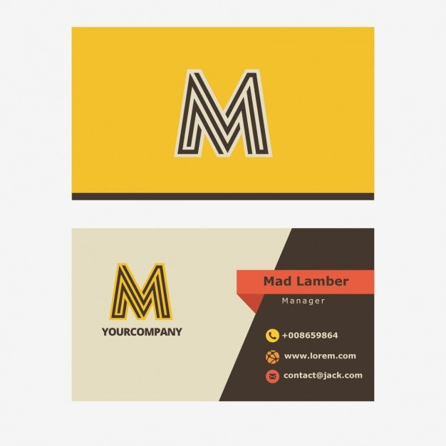 Miễn phí Vector danh thiếp màu vàng với chữ m