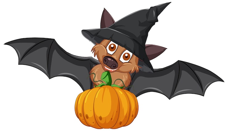 Miễn phí Vector dơi hoạt hình đội mũ phù thủy theo chủ đề halloween