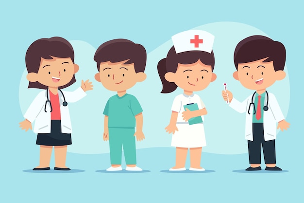 Miễn phí Vector gói bác sĩ và y tá vẽ tay