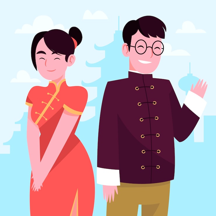 Miễn phí Vector hình ảnh minh họa cặp đôi châu á vẽ tay