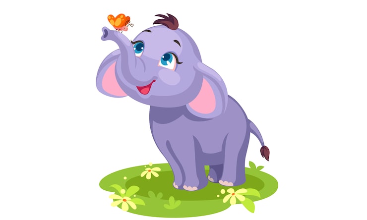 Miễn phí Vector hình vẽ phác thảo dễ thương của voi con và bướm để tô màu