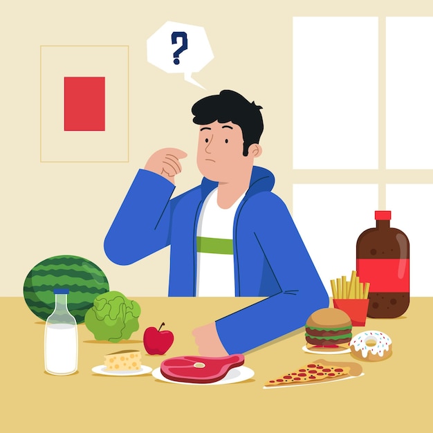 Miễn phí Vector khái niệm lựa chọn giữa thực phẩm lành mạnh và không lành mạnh