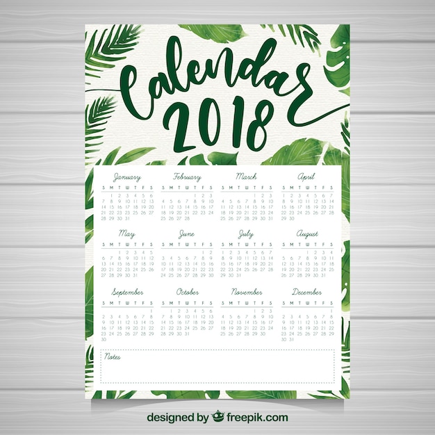 Miễn phí Vector lịch màu nước 2018