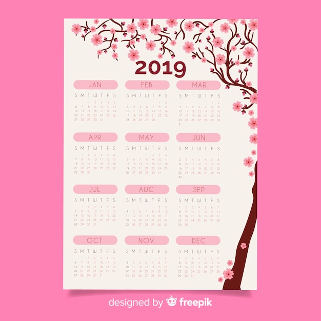 Miễn phí Vector lịch tết nguyên đán 2019 kiểu phẳng