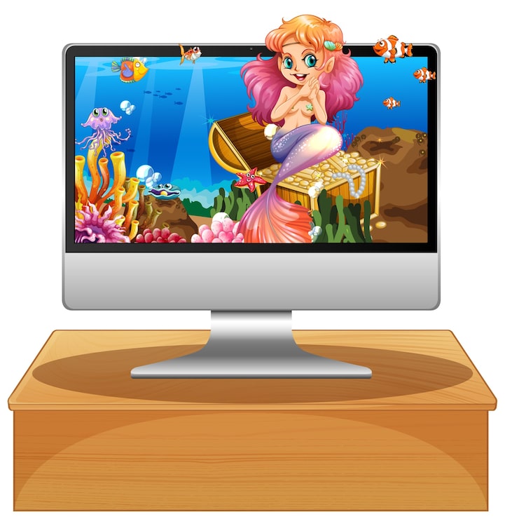 Miễn phí Vector màn hình bị cô lập với nàng tiên cá trong biển