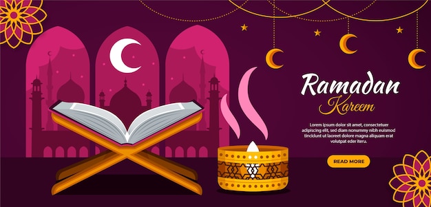 Miễn phí Vector mẫu banner ngang ramadan phẳng