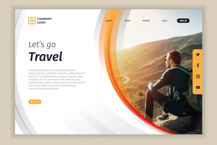 Miễn phí Vector mẫu template trang đích du lịch có hình chụp