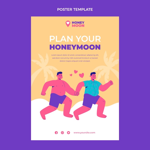 Miễn phí Vector mẫu thiết kế tuần trăng mật vẽ tay kiểu phẳng