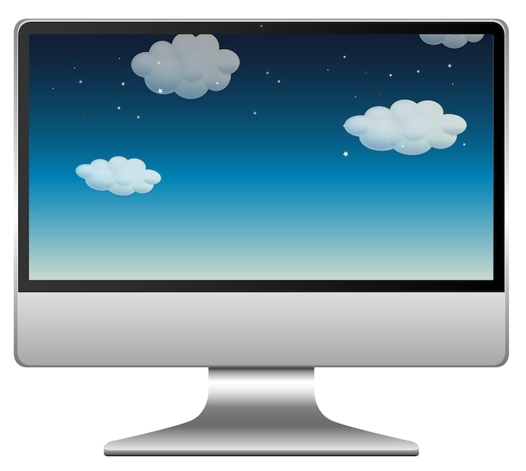 Miễn phí Vector máy tính với bầu trời trên màn hình máy tính để bàn