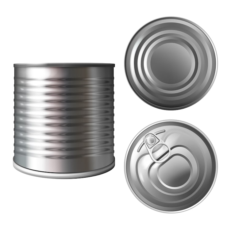 Miễn phí Vector minh họa lon kim loại hoặc thiếc về hộp đựng 3d chân thực để bảo quản thực phẩm hoặc đồ hộp.