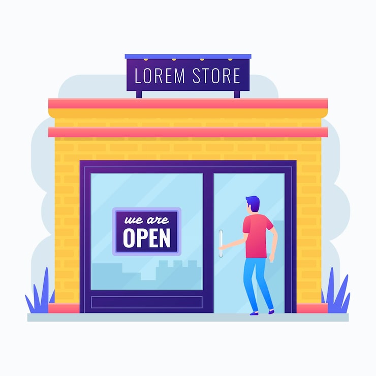 Miễn phí Vector mua sắm với biển báo chúng tôi đang mở cửa