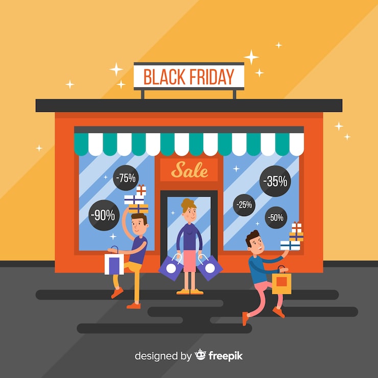 Miễn phí Vector nền giảm giá thứ sáu đen với cửa hàng phía trước