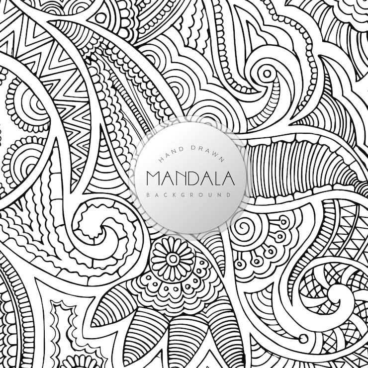 Miễn phí Vector nền mẫu mandala hoa vẽ tay trắng đen