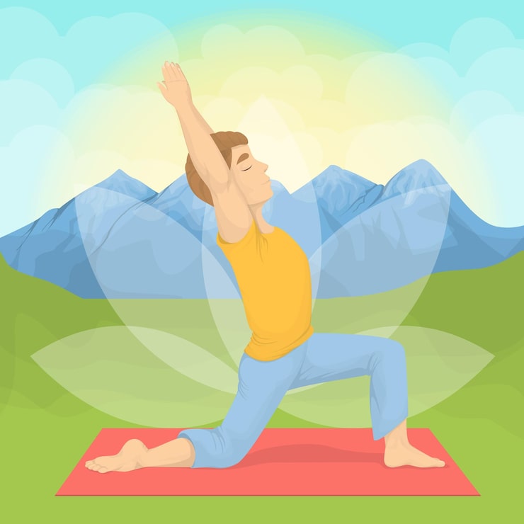Miễn phí Vector người đàn ông tập yoga trên núi. thiền và thư giãn