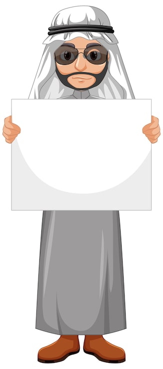 Miễn phí Vector người đàn ông trưởng thành người ả rập mặc trang phục ả rập và cầm biểu ngữ trống