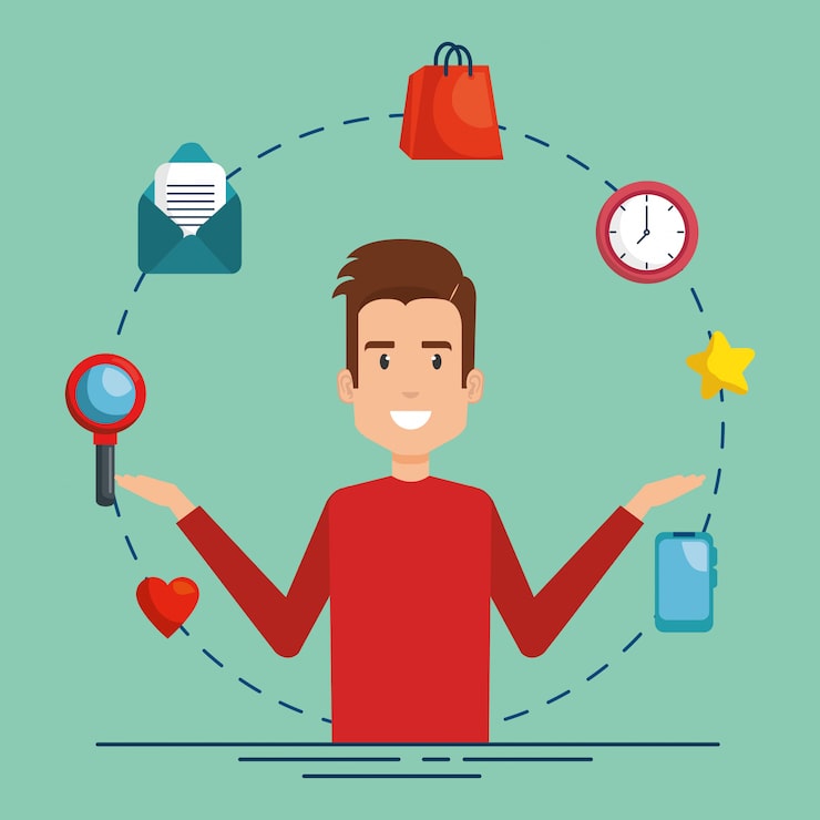 Miễn phí Vector người đàn ông với các biểu tượng truyền thông xã hội