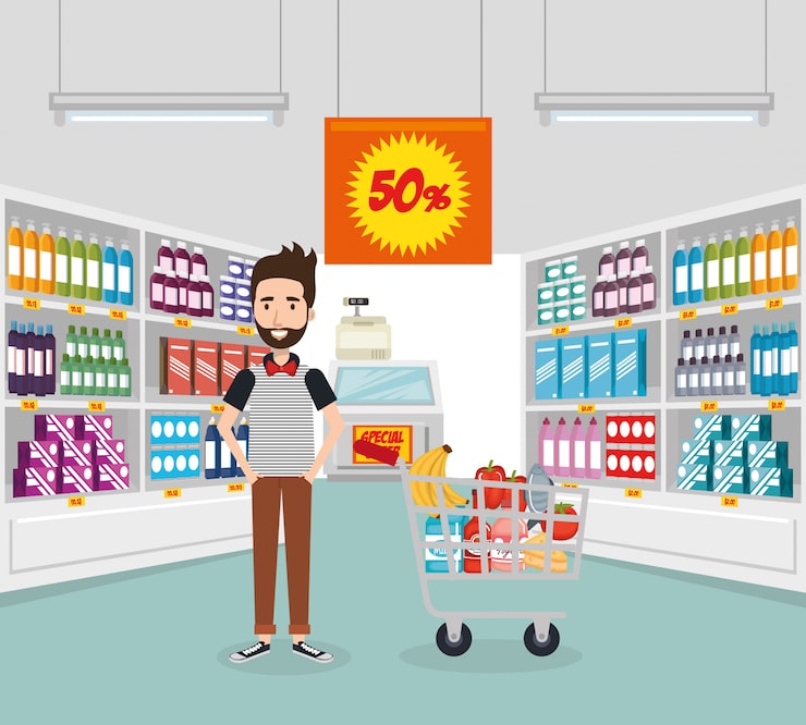 Miễn phí Vector người tiêu dùng với xe đẩy hàng tạp hóa