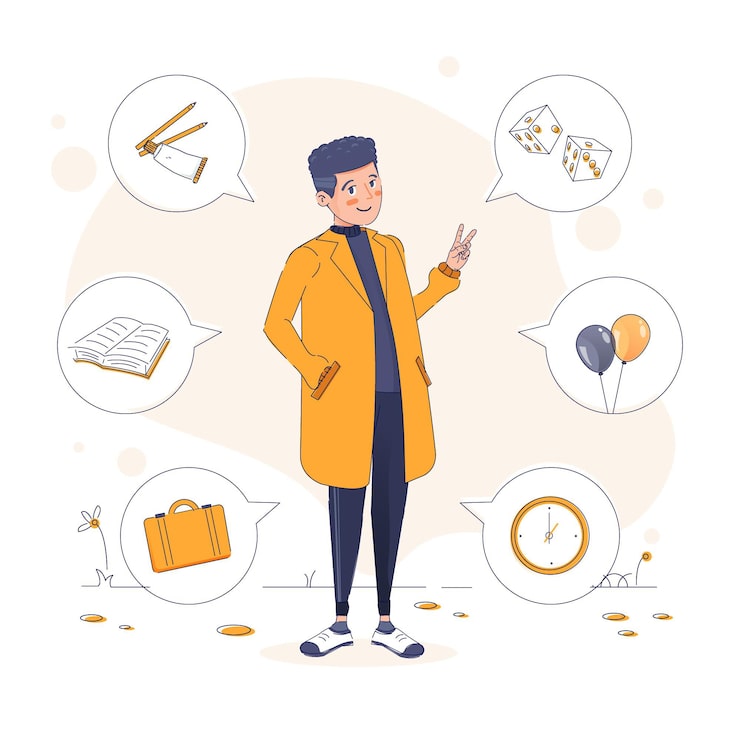Miễn phí Vector người trẻ tuổi với các sở thích được minh họa