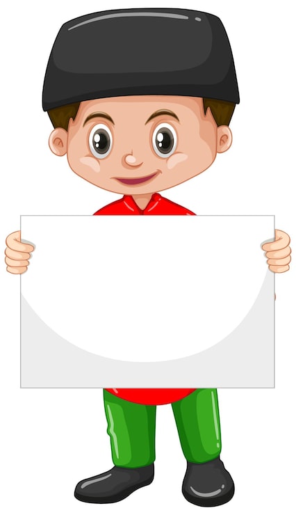 Miễn phí Vector nhân vật hoạt hình cậu bé dễ thương cầm banner trống