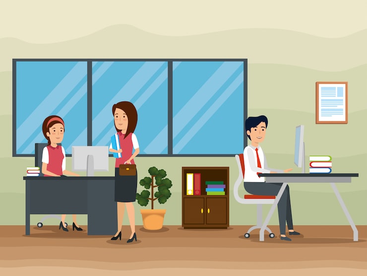 Miễn phí Vector nữ doanh nhân và nam doanh nhân trong văn phòng