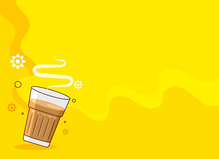 Miễn phí Vector tách trà hoặc chai trên nền vàng với khoảng trống để viết chữ