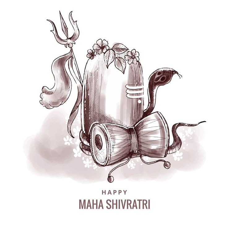 Miễn phí Vector thiệp chúc mừng maha shivratri hạnh phúc tuyệt đẹp với nền shivling