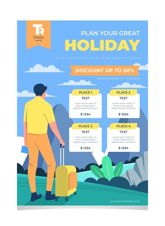 Miễn phí Vector tờ rơi minh họa giảm giá du lịch