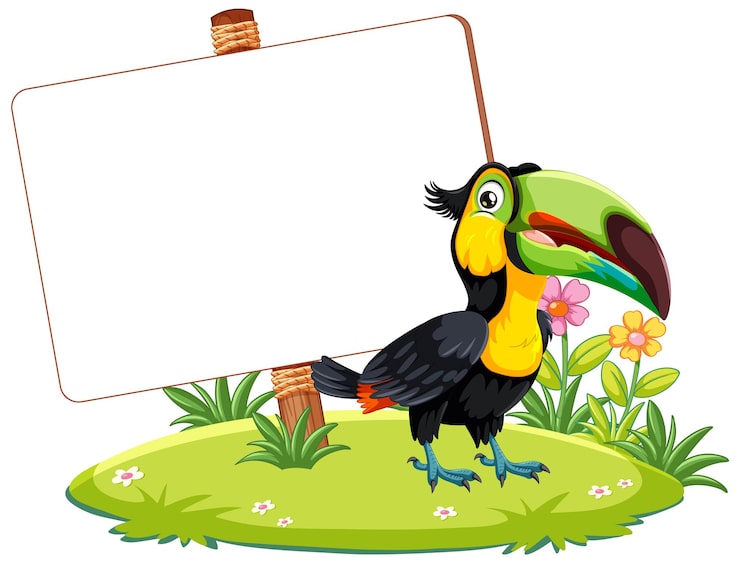 Miễn phí Vector toucan nhiệt đới với bảng hiệu trống