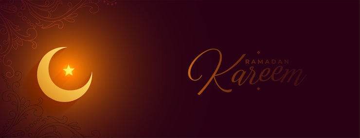 Miễn phí Vector trăng lưỡi liềm eid với ánh sáng thiêng liêng, biểu ngữ ramadan kareem