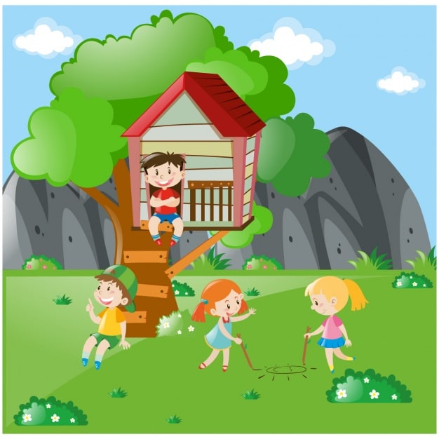 Miễn phí Vector trẻ em chơi trên đồng cỏ