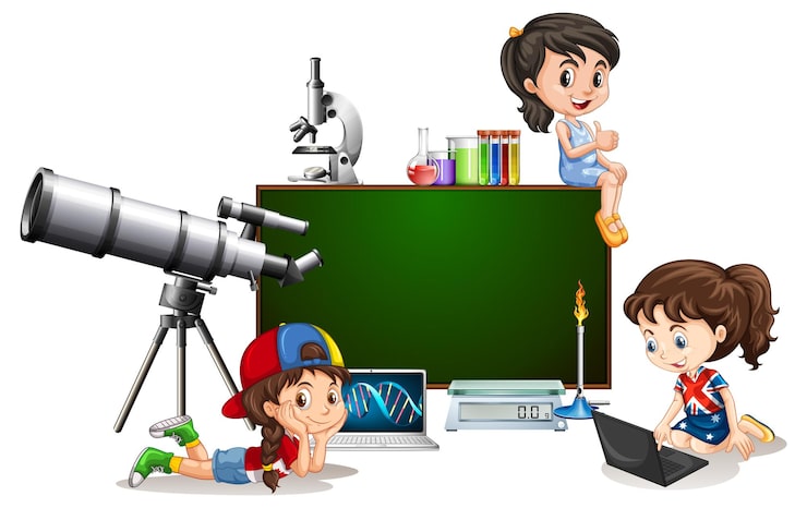 Miễn phí Vector trẻ em với các đối tượng khoa học