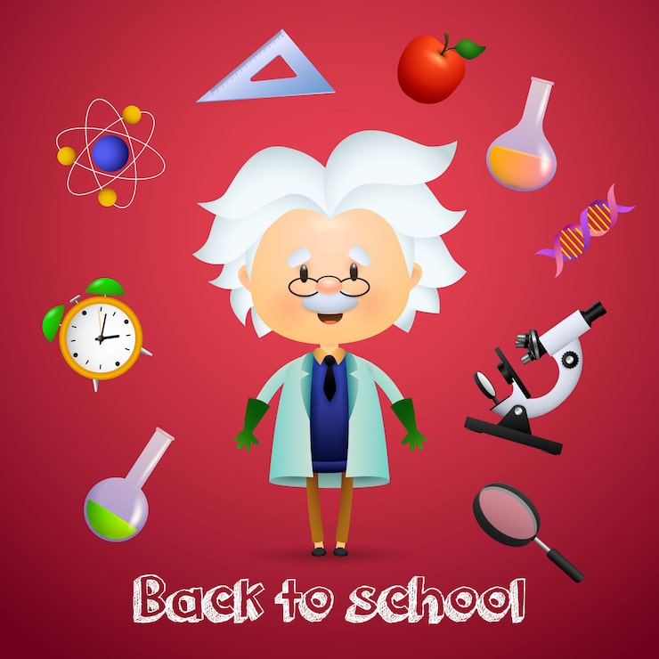 Miễn phí Vector trở lại trường học với nhân vật hoạt hình albert einstein