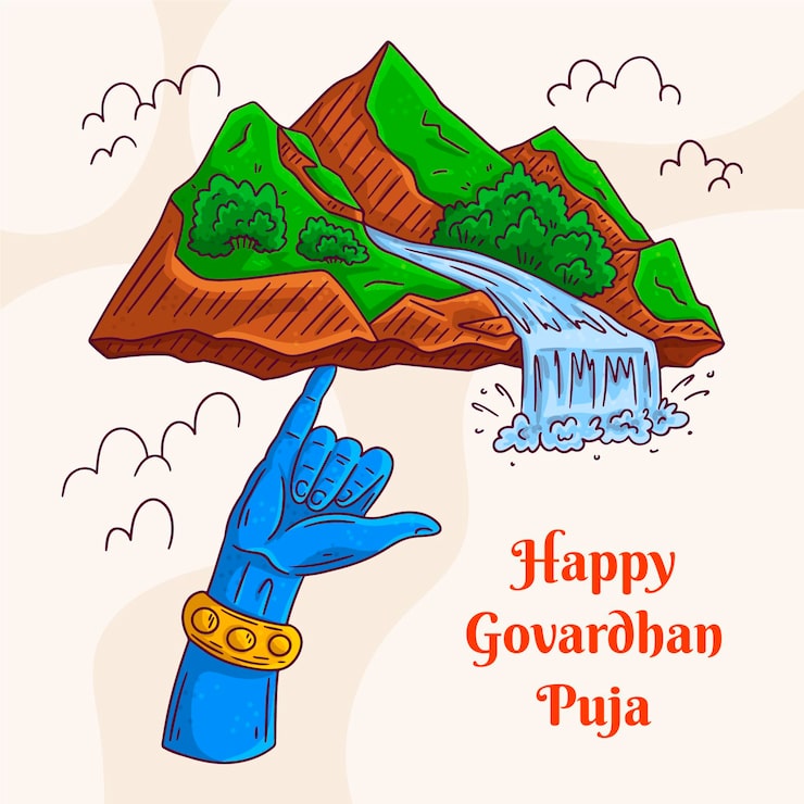 Miễn phí Vector vẽ tay govardhan puja