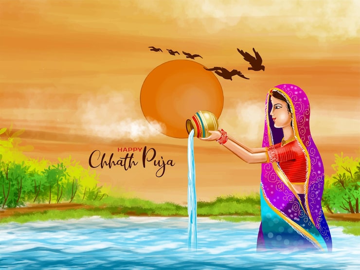 Miễn phí Vector vector nền lễ hội tôn giáo chhath puja truyền thống của ấn độ vui vẻ