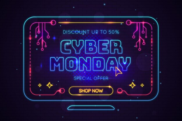 Miễn phí Vector ý tưởng cyber monday neon
