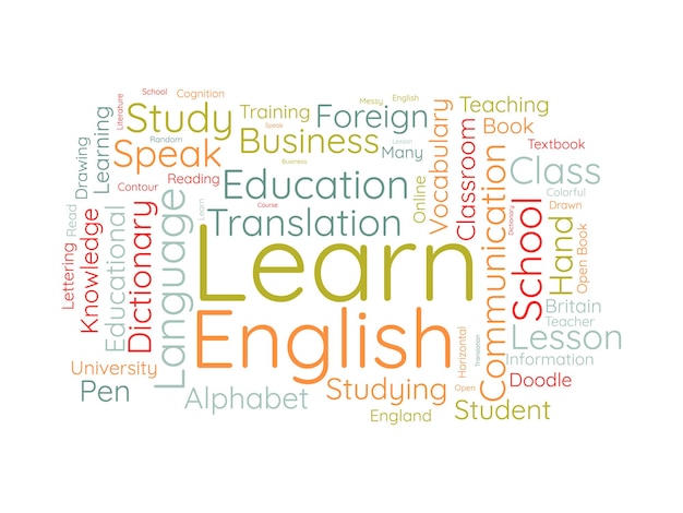 Vector aprende la plantilla de wordcloud en inglés contexto vectorial de conceptos educativos