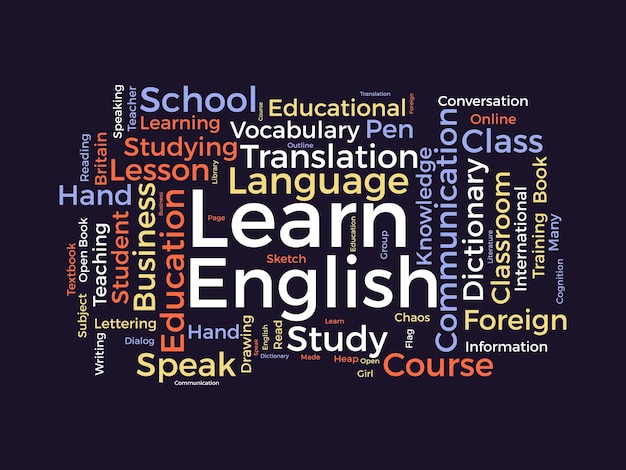 Vector aprende la plantilla de wordcloud en inglés contexto vectorial de conceptos educativos