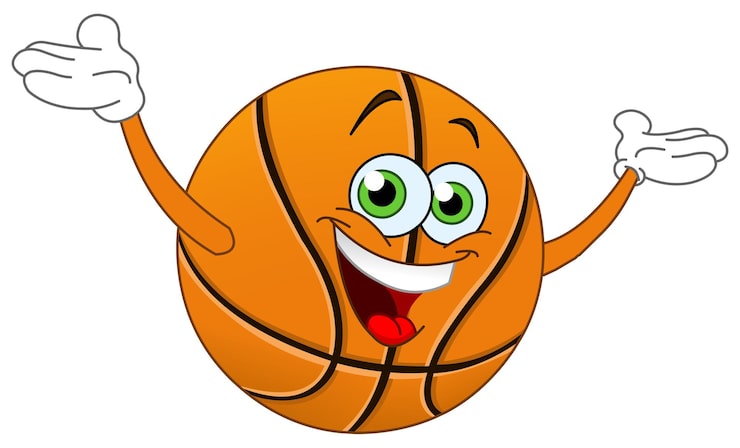 Vector el baloncesto de dibujos animados levantando las manos