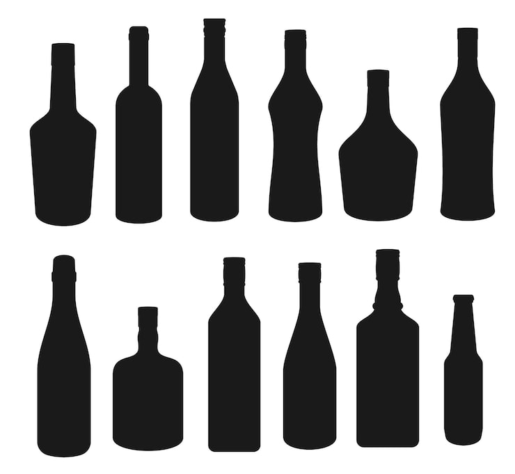 Vector bebidas y siluetas de botellas de bebidas alcohólicas