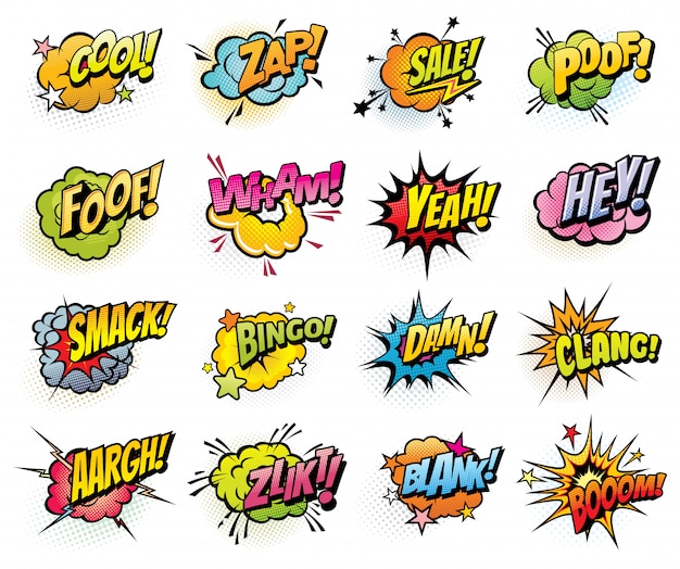 Vector burbujas de discurso de cómics e iconos de sonido
