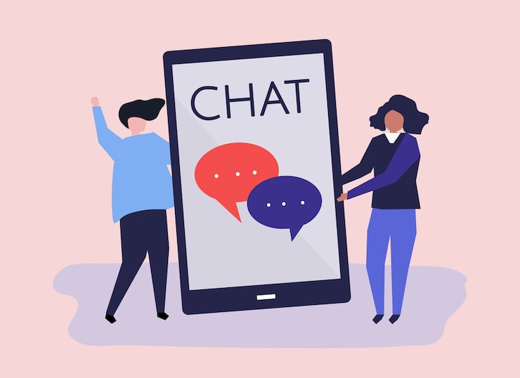 Vector caracteres de una pareja y la ilustración del concepto de mensajes de texto