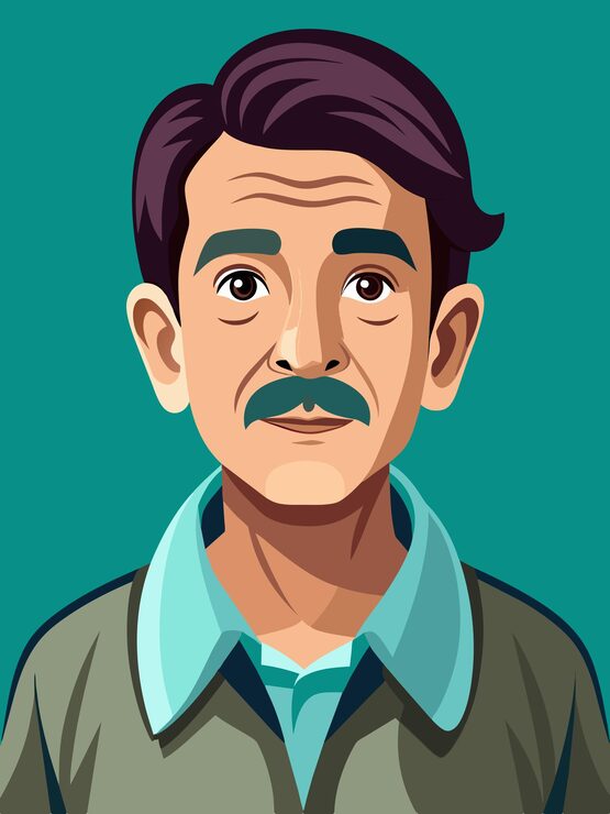 Vector una caricatura de un hombre con bigote y bigote